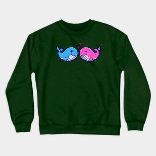 Cute Couple Whale With Love Cartoon Crewneck Sweatshirt